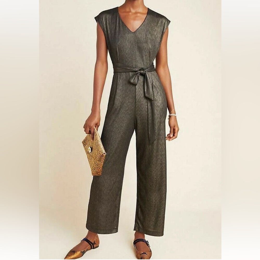 Anthropologie Bishop + Young Metallic Jumpsuit Black Metallic size medium